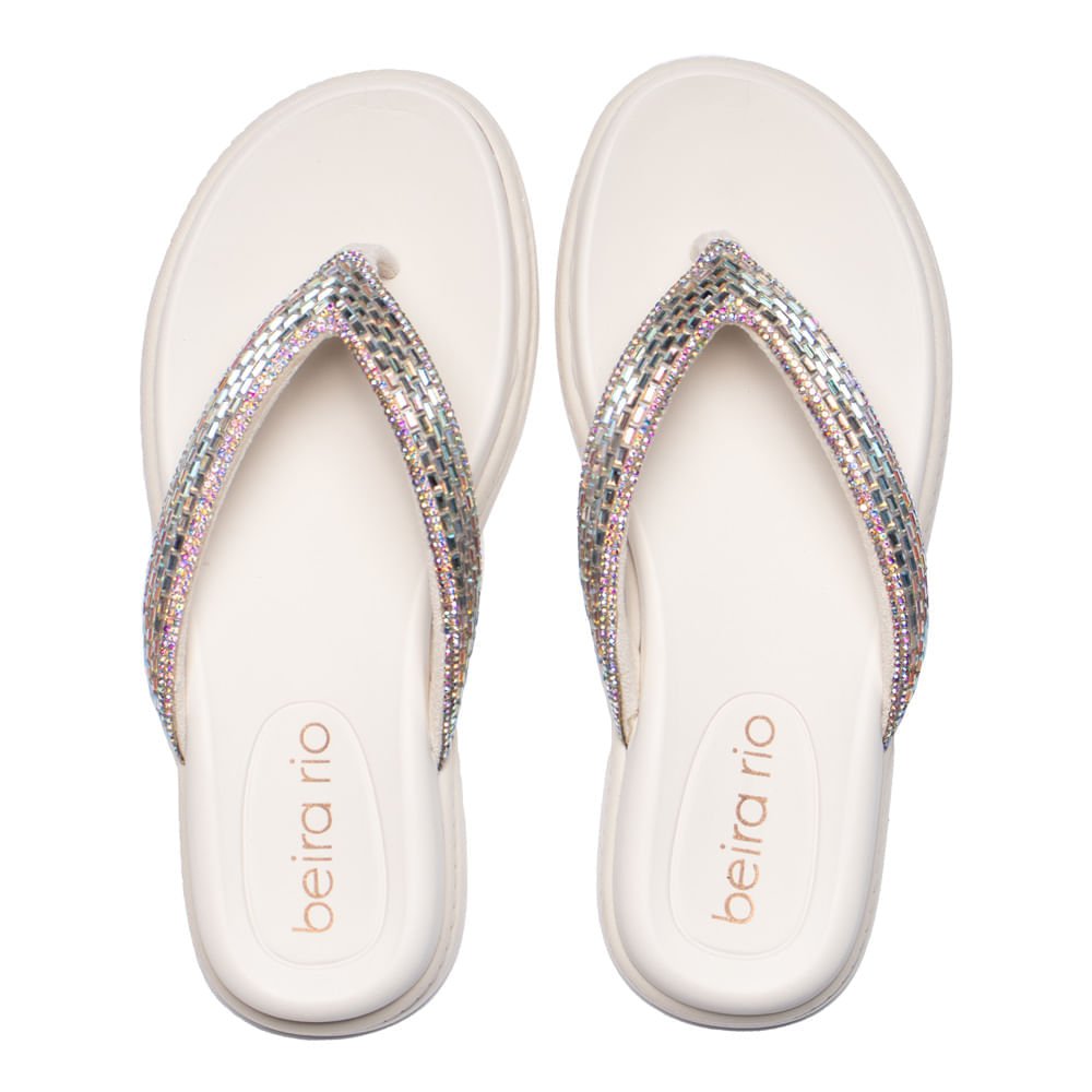 Chinelo Feminino Beira Rio Casual Strass Brilho Branco