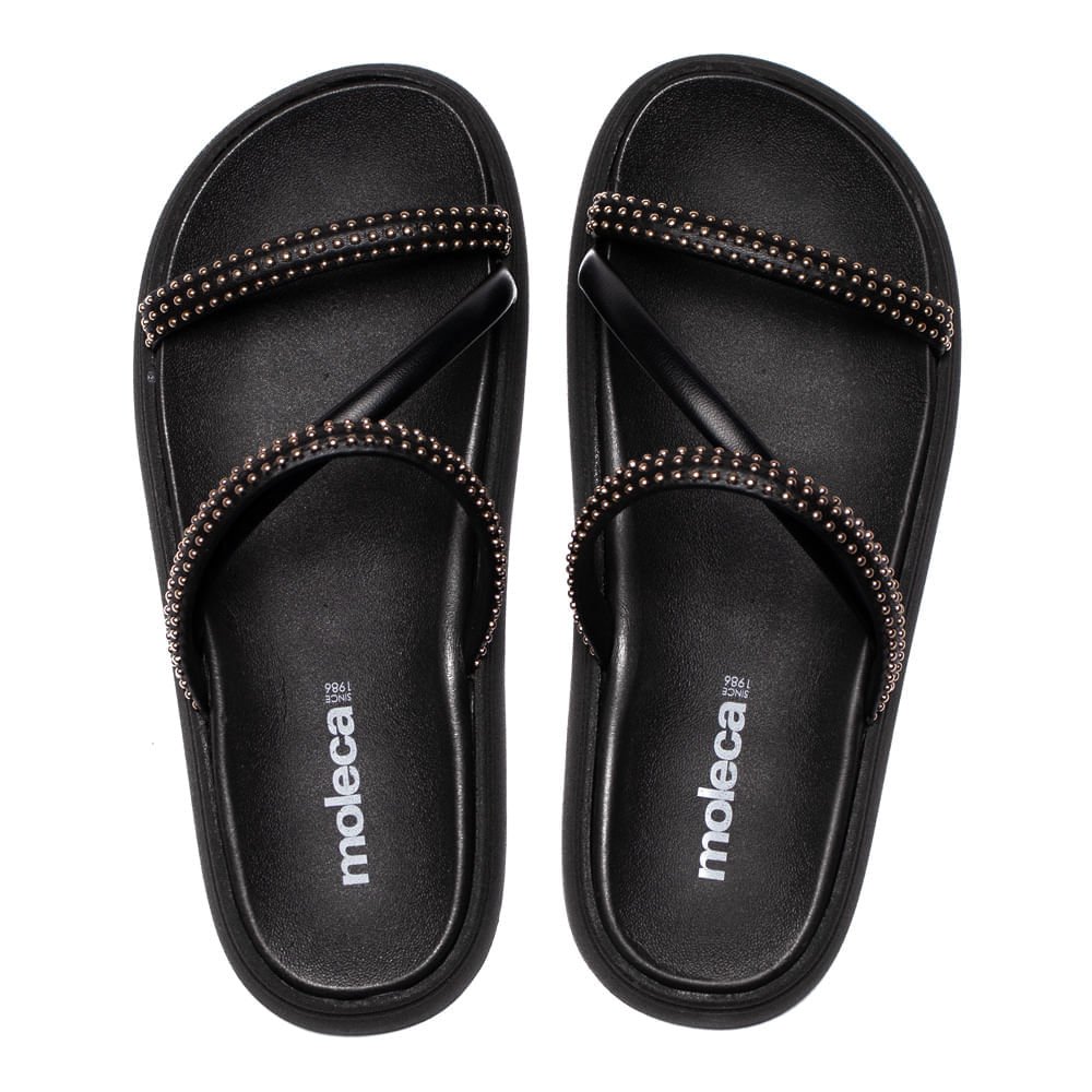 Chinelo Slide Feminino Moleca Flatform Pedrarias Preto