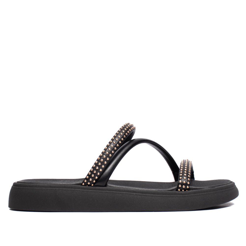 Chinelo Slide Feminino Moleca Flatform Pedrarias Preto Preto 2