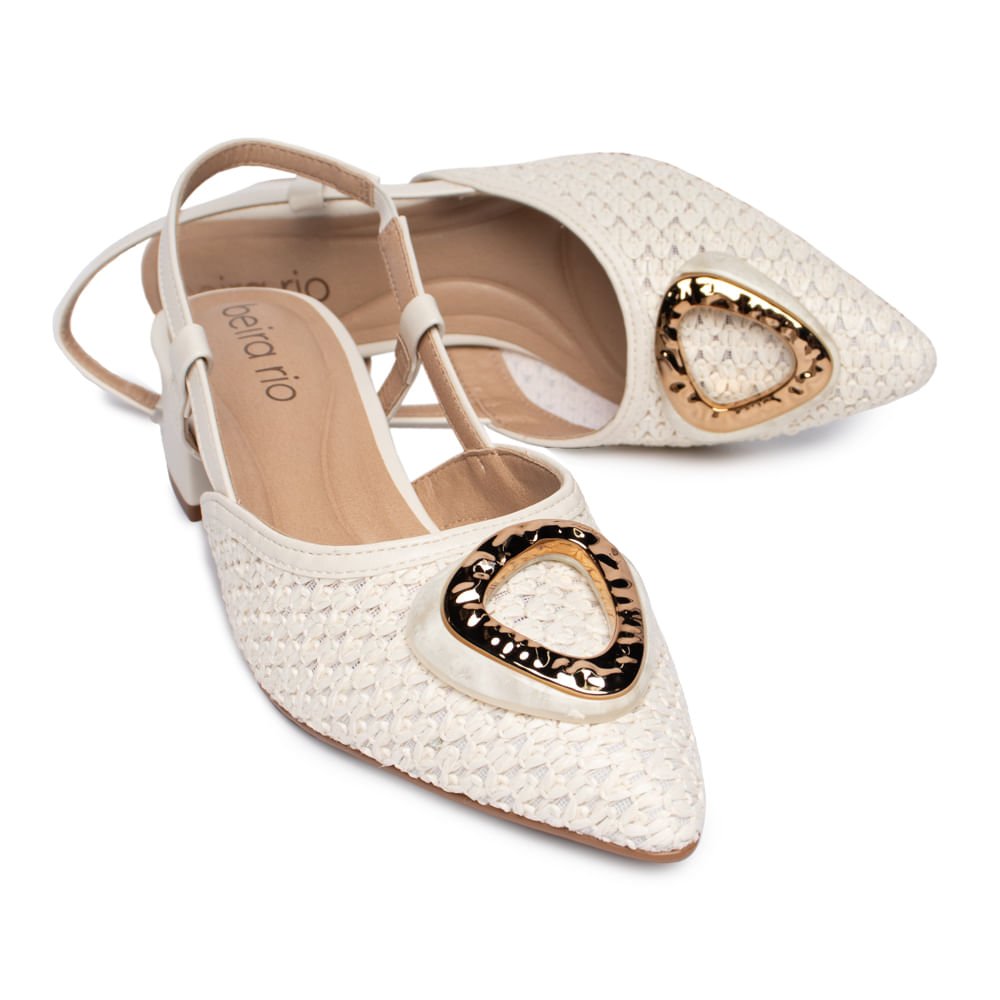 Scarpin Feminino Beira Rio Slingback Tramado Off White Branco 5