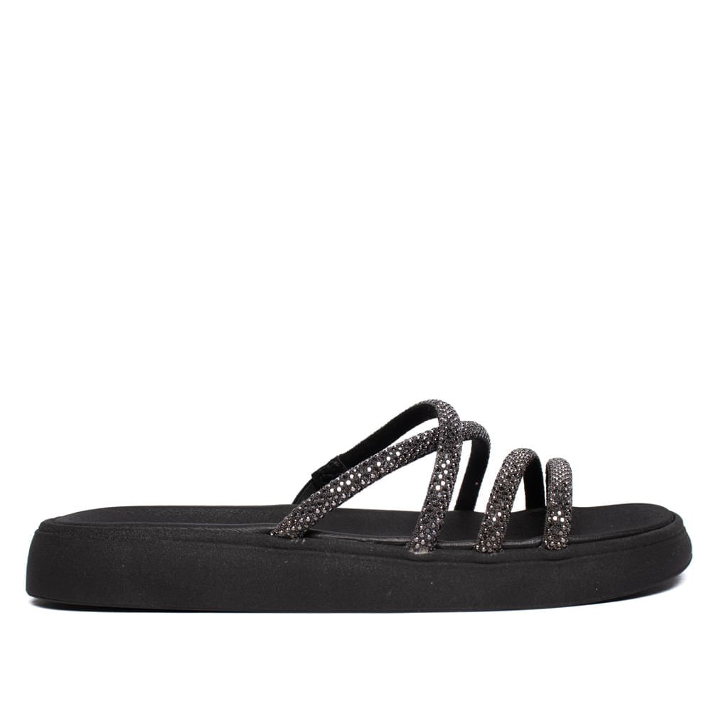 Chinelo Slide Feminino Moleca Flatform Pedrarias Preto Preto 2