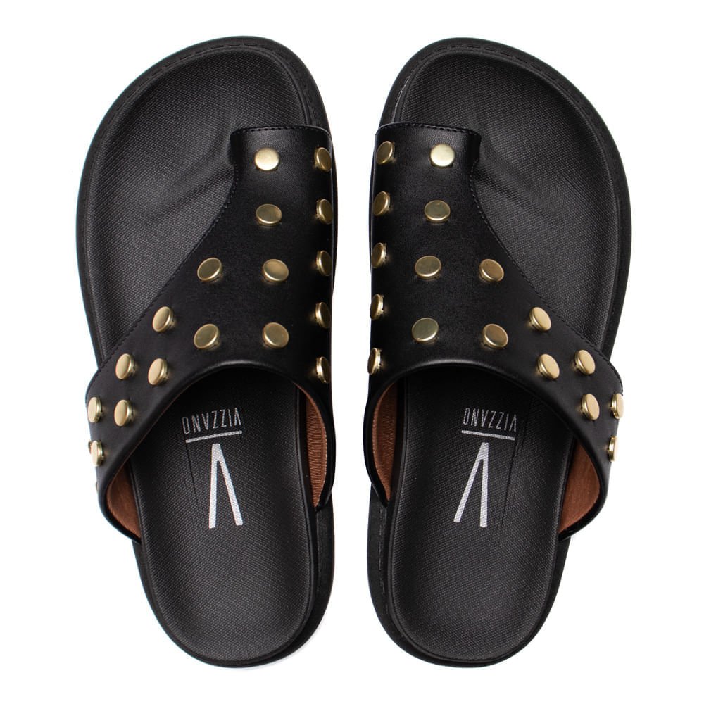 Chinelo Tiras Feminino Vizzano Pelica Flatform Preto/Dourado