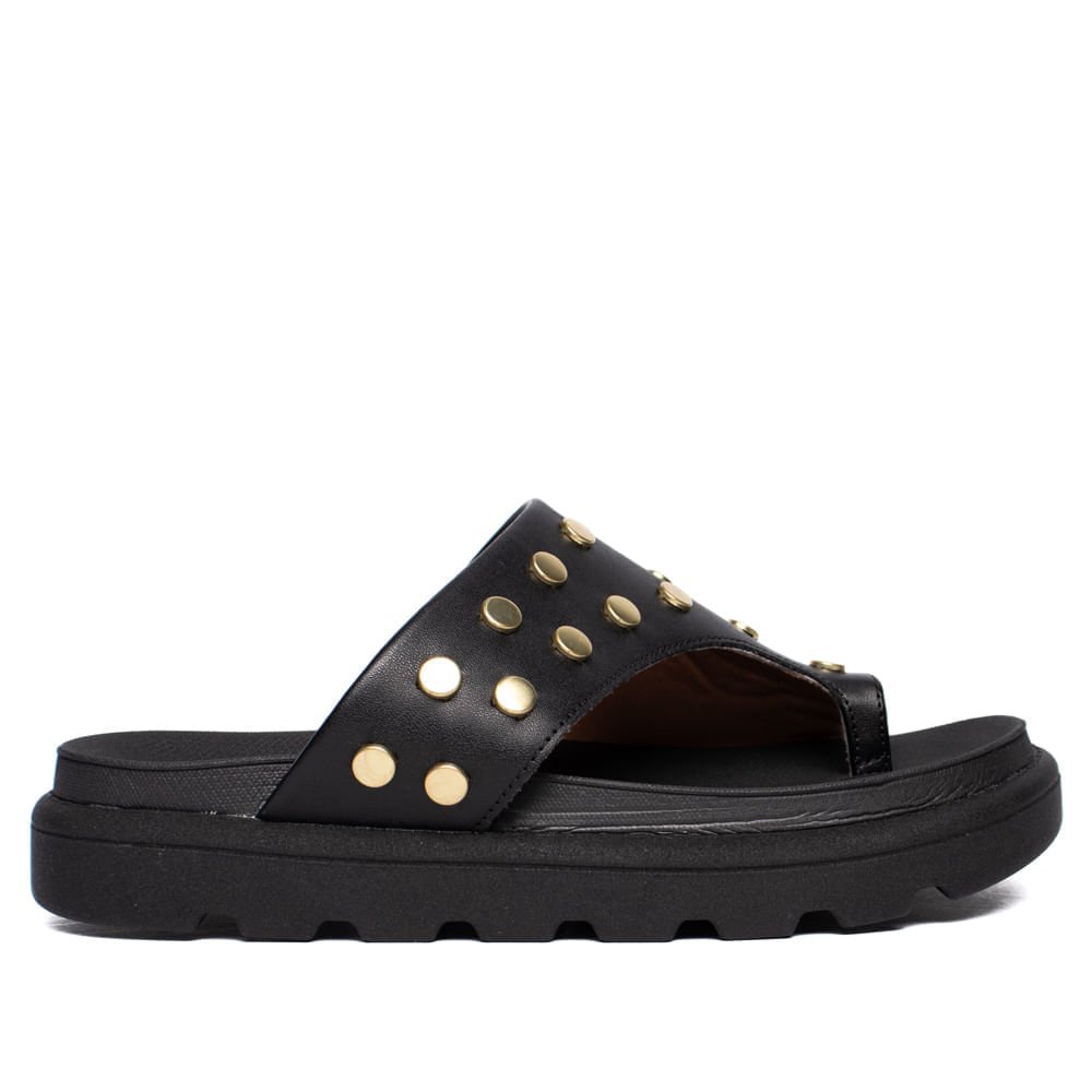 Chinelo Tiras Feminino Vizzano Pelica Flatform Preto/Dourado Preto 2