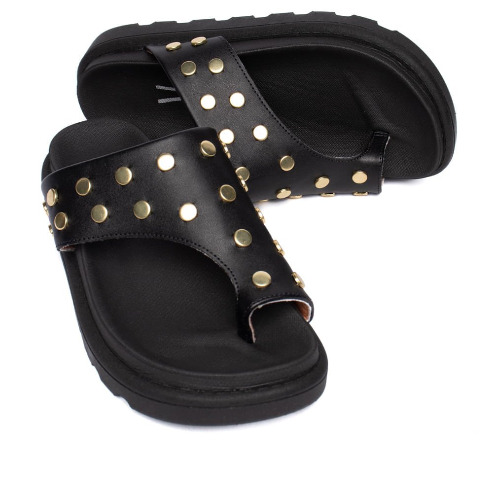 Chinelo Tiras Feminino Vizzano Pelica Flatform Preto/Dourado Preto 4