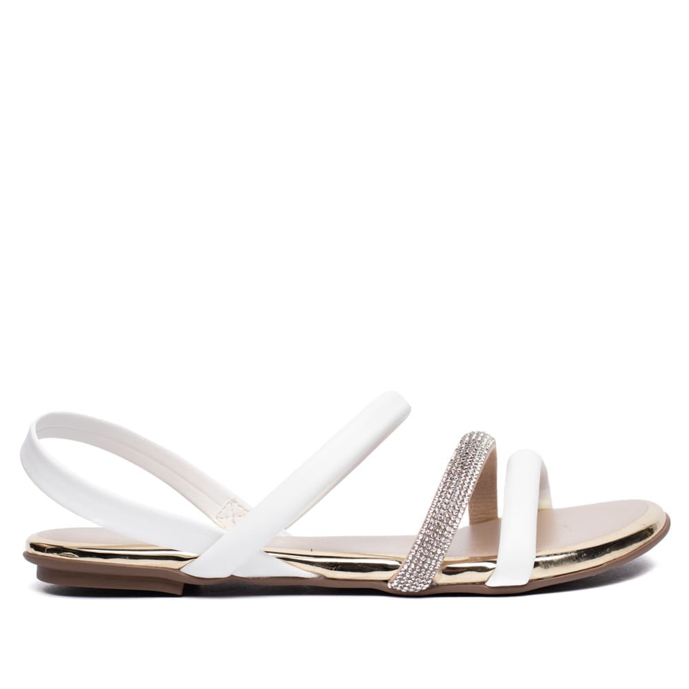 Rasteira Feminina Beira Rio Napa Strass Branco