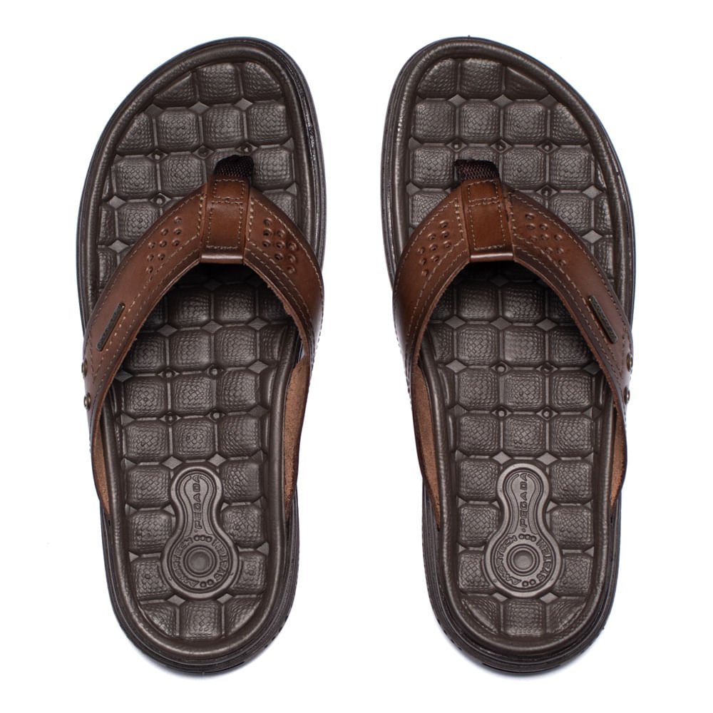 Chinelo Masculino Pegada Amortech Couro Marrom Pinhão Marrom 3