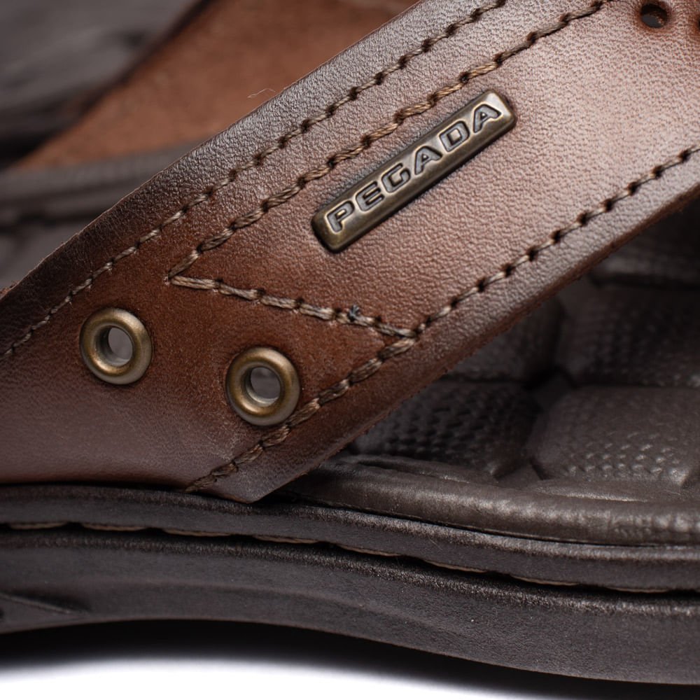 Chinelo Masculino Pegada Amortech Couro Marrom Pinhão Marrom 4