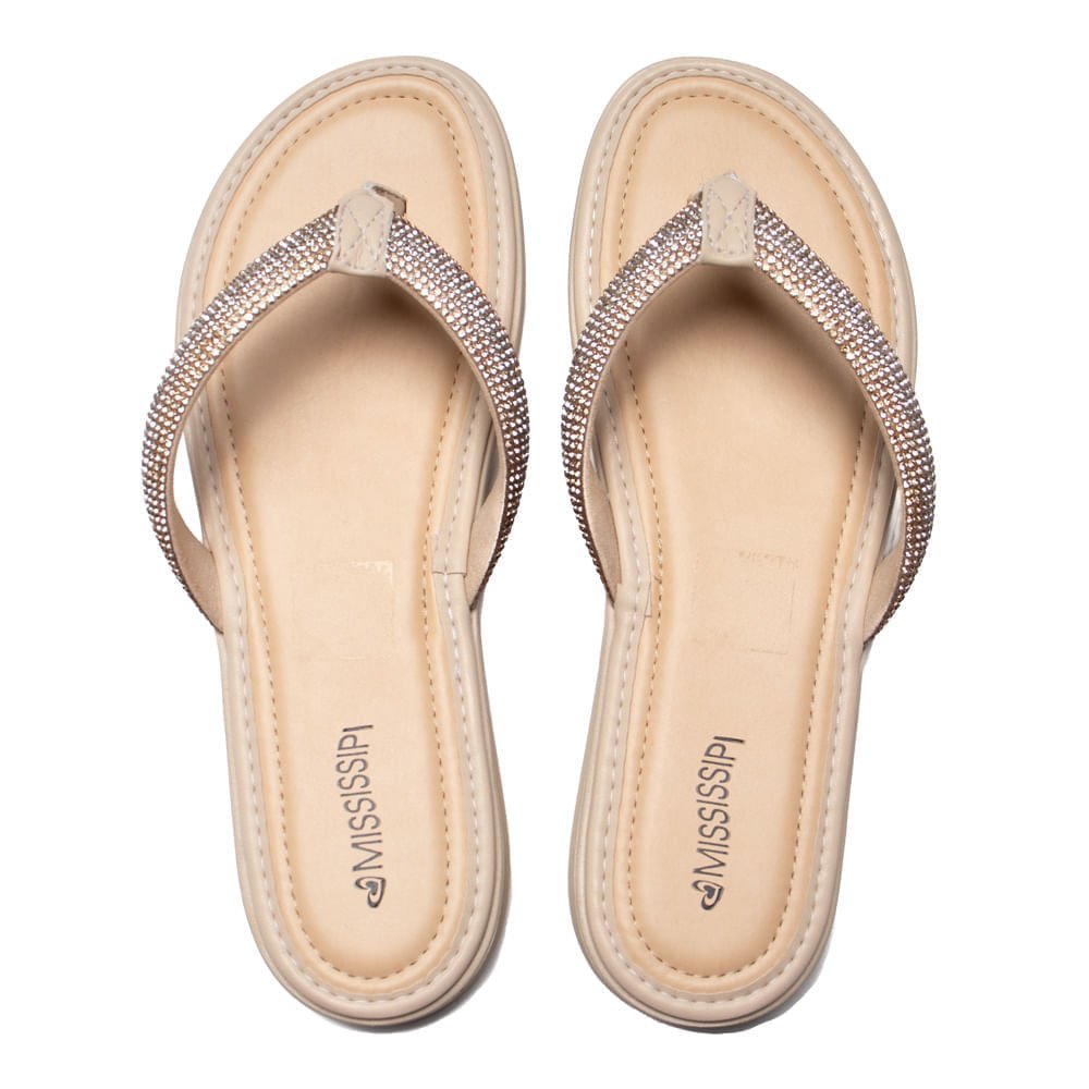 Chinelo Feminino Mississipi Napa Conforto Strass Bege