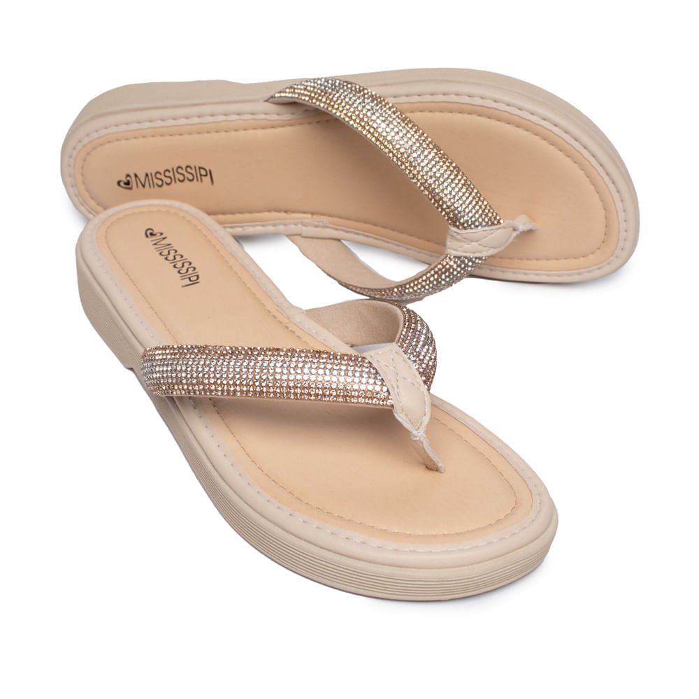 Chinelo Feminino Mississipi Napa Conforto Strass Bege Bege 4