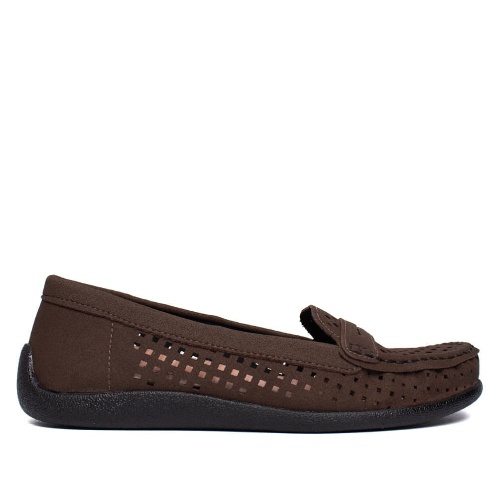 Mocassim Feminino Modare Camurça Vazado Marrom Escuro
