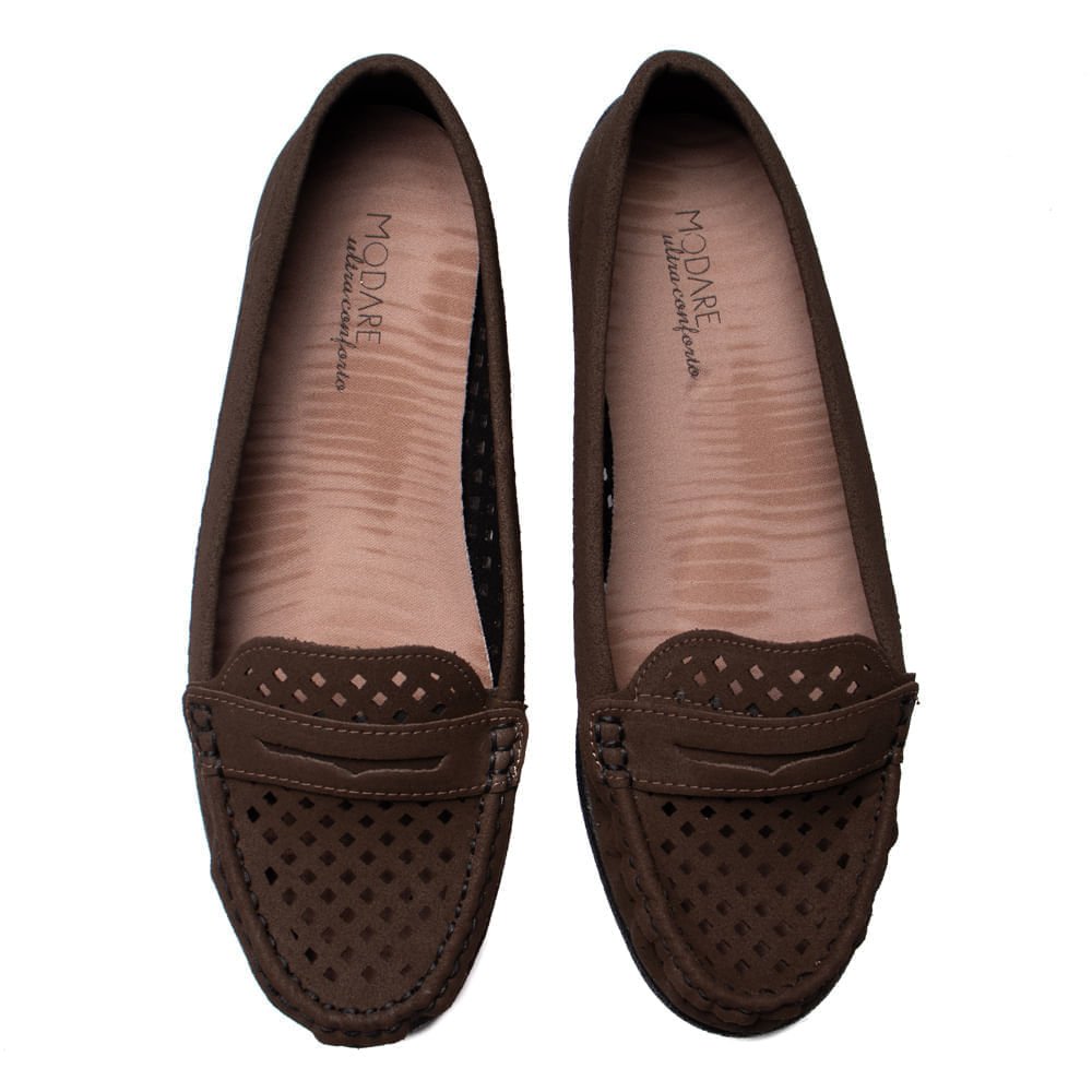 Mocassim Feminino Modare Camurça Vazado Marrom Escuro Marrom 4