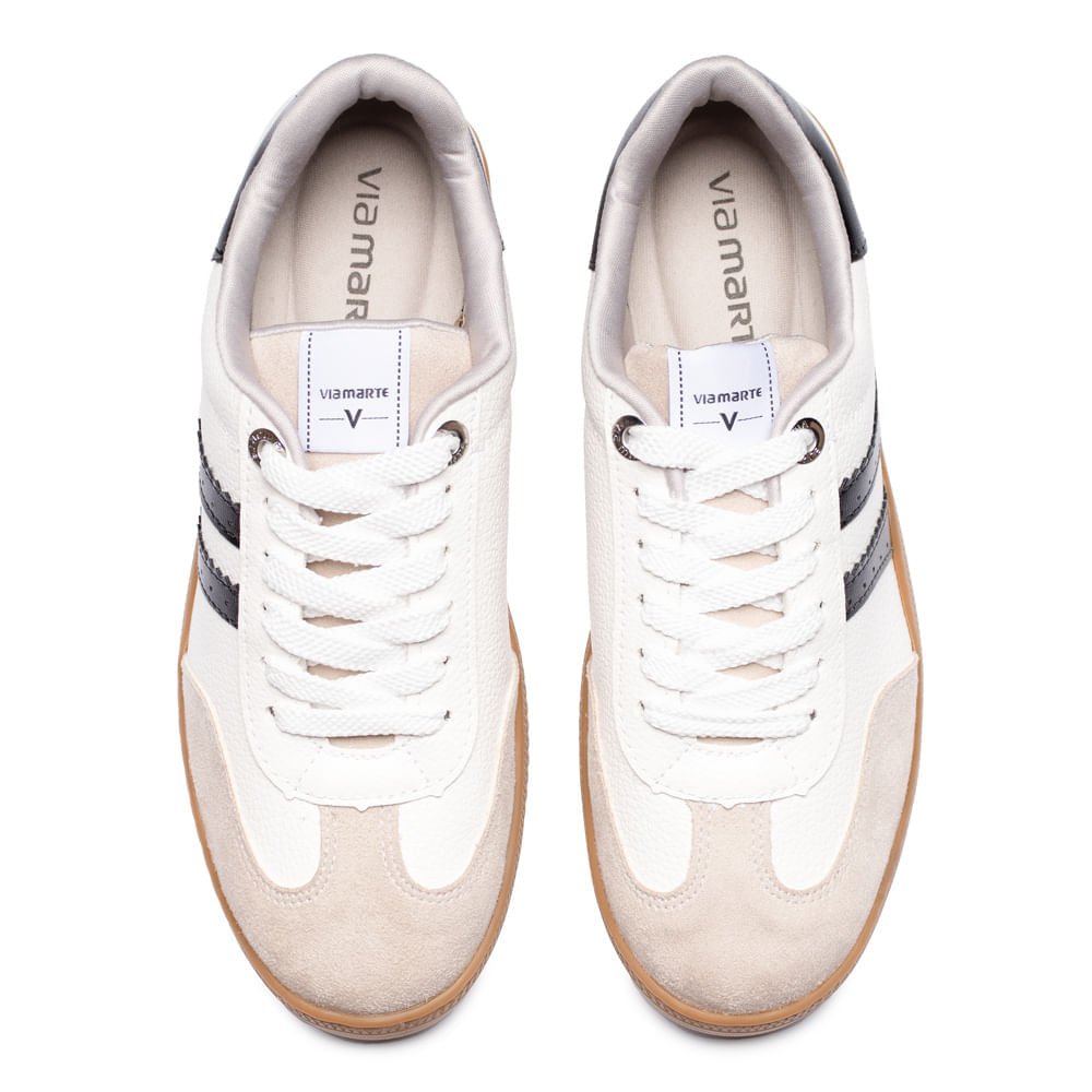 Tênis Feminino Via Marte Casual Napa Camurça Branco/Preto Branco 4