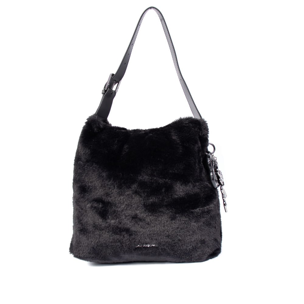 Bolsa Feminina Petite Jolie Saco Média Felpuda Preto