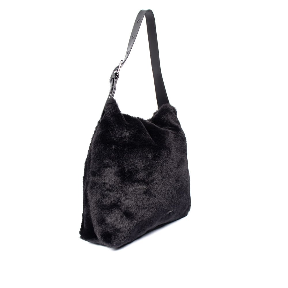 Bolsa Feminina Petite Jolie Saco Média Felpuda Preto Preto 5