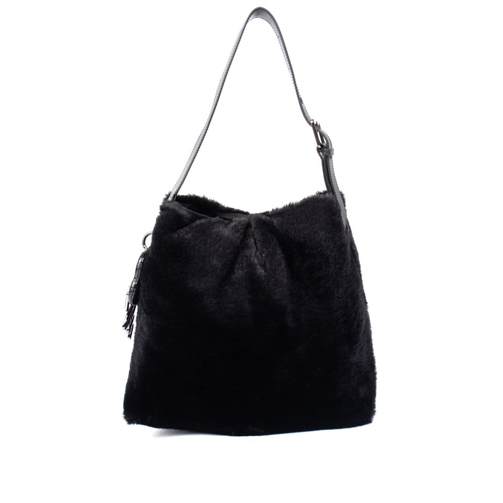 Bolsa Feminina Petite Jolie Saco Média Felpuda Preto Preto 6