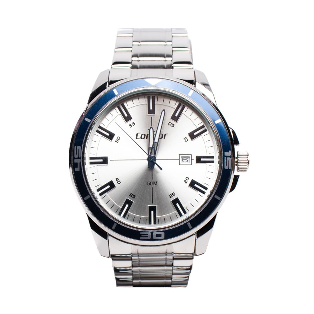 Relógio Masculino Condor Speed Calendário Prata/Marinho