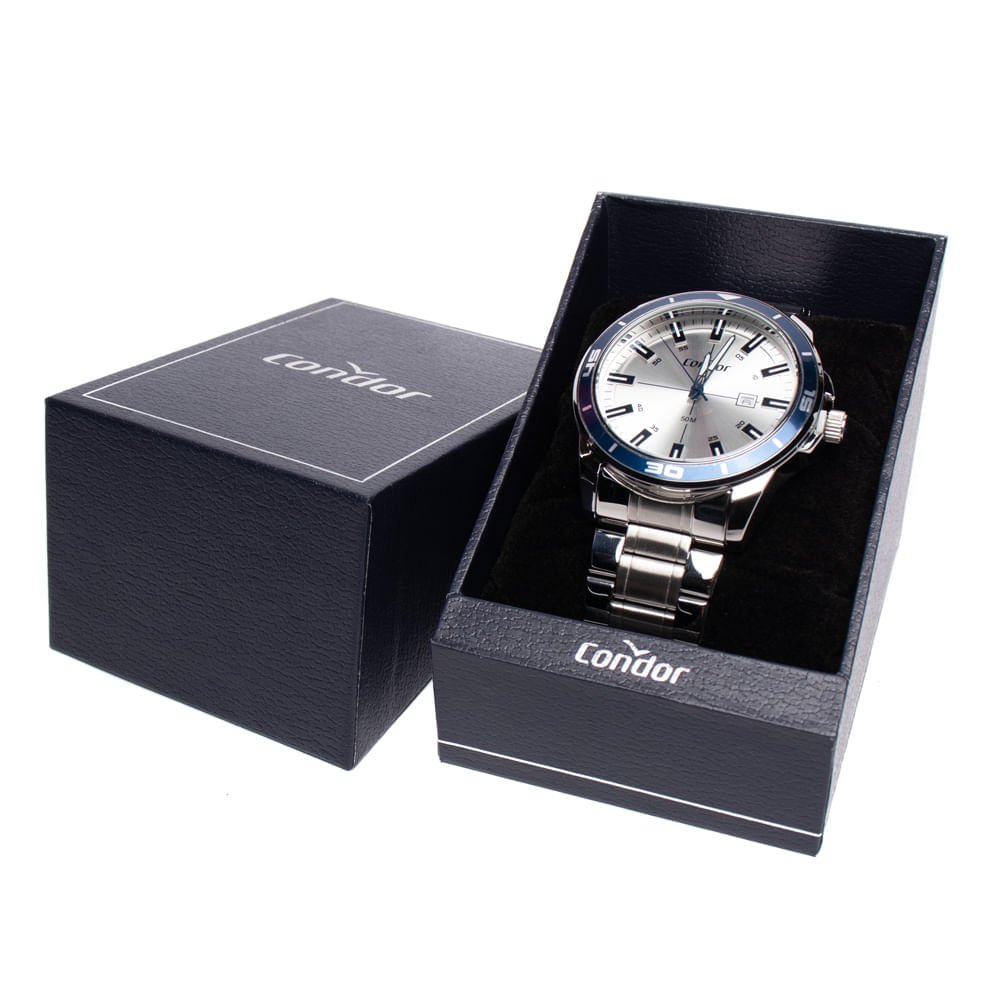 Relógio Masculino Condor Speed Calendário Prata/Marinho Prata 5