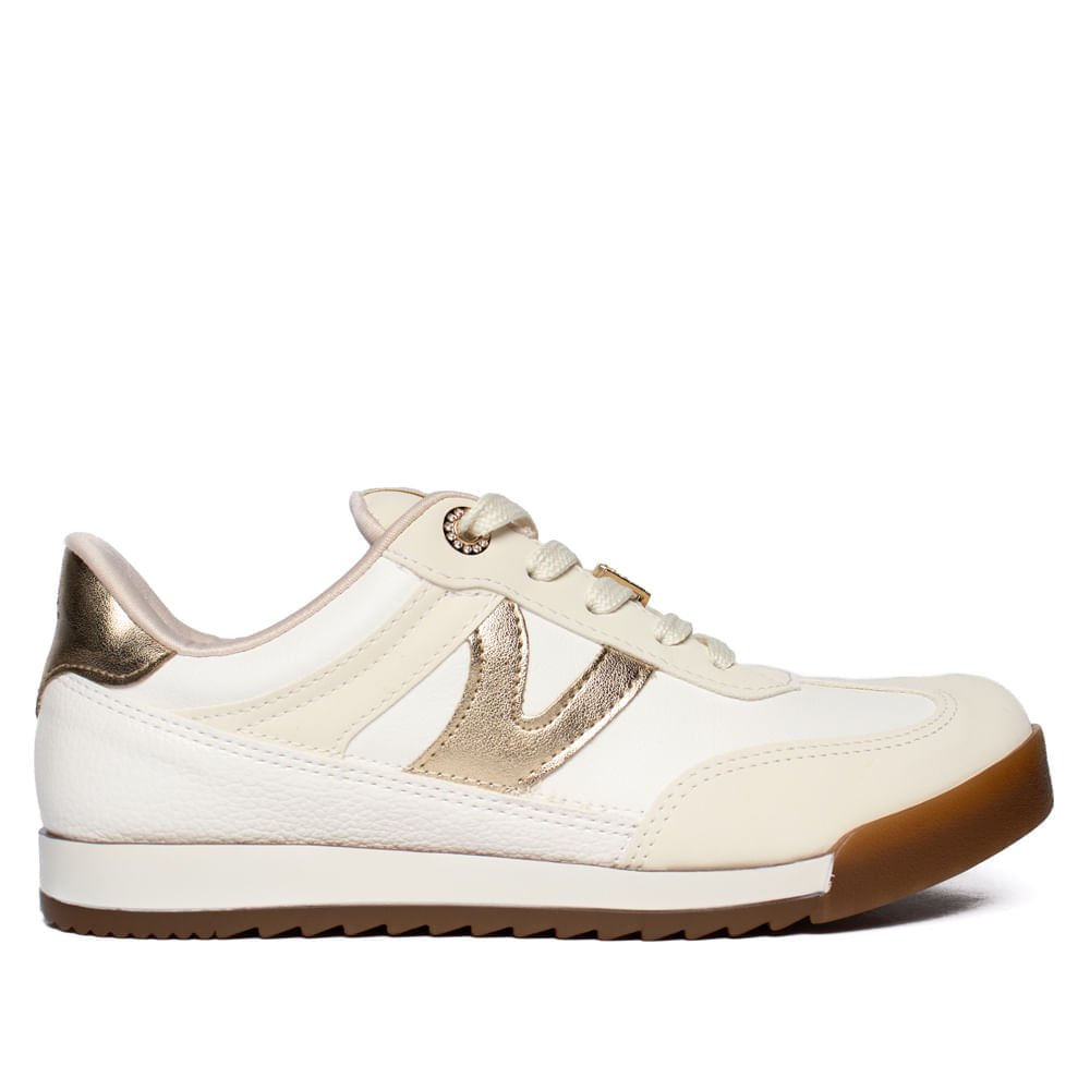 Tênis Feminino Via Marte Nobuck Retrô Off White/Dourado