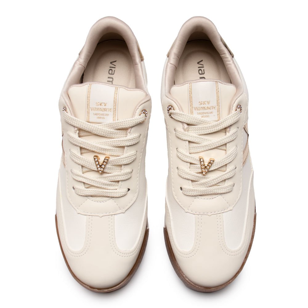 Tênis Feminino Via Marte Nobuck Retrô Off White/Dourado Branco 4