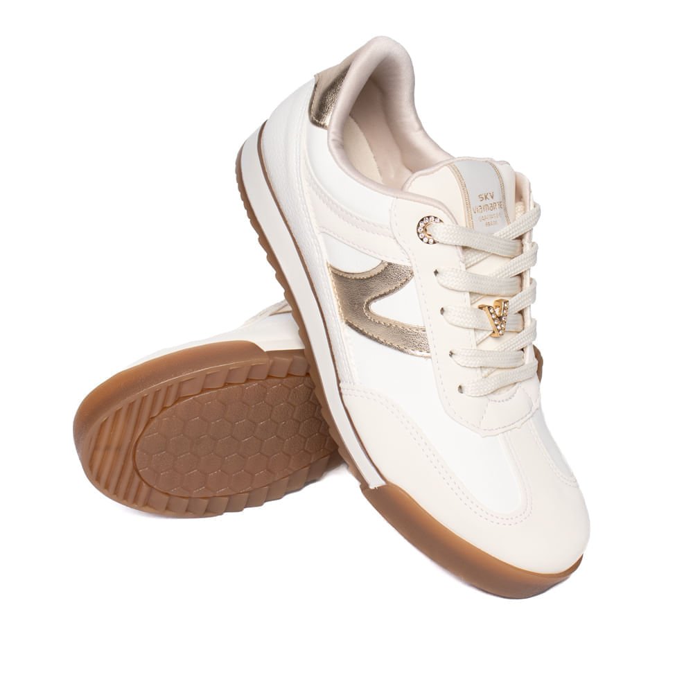 Tênis Feminino Via Marte Nobuck Retrô Off White/Dourado Branco 5