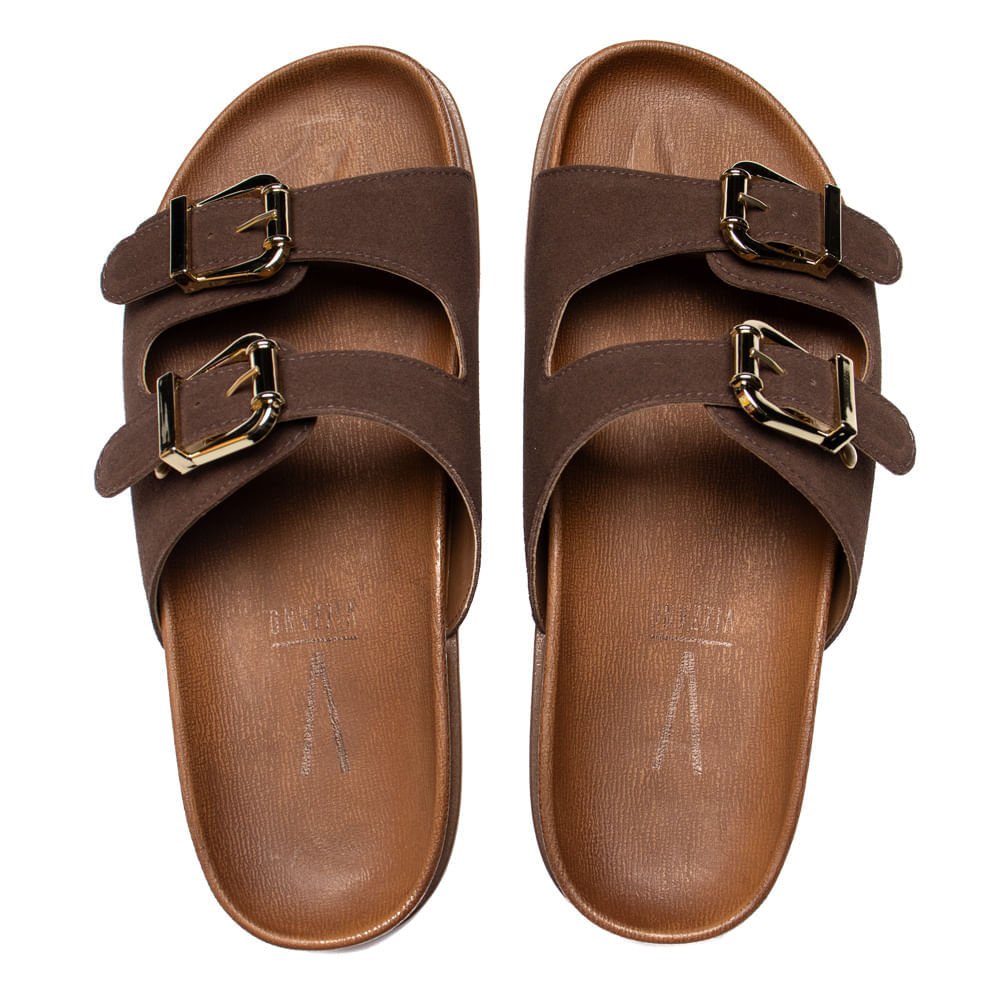Chinelo Slide Feminino Vizzano Fivelas Marrom