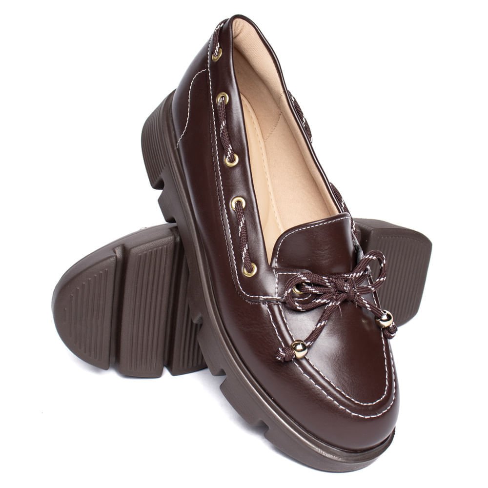 Mocassim Feminino Modare Solado Tratorado Marrom Escuro Marrom 6