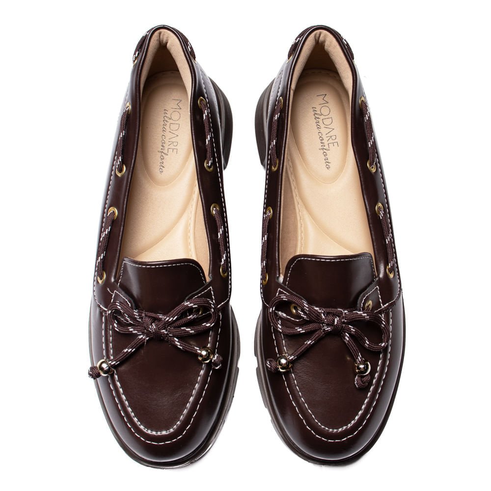 Mocassim Feminino Beira Rio Verniz Náutico Marrom Escuro Marrom 4