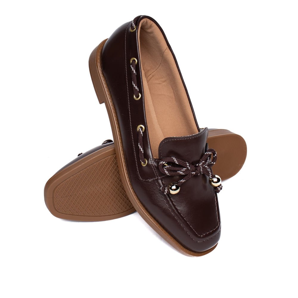 Mocassim Feminino Beira Rio Verniz Náutico Marrom Escuro Marrom 5