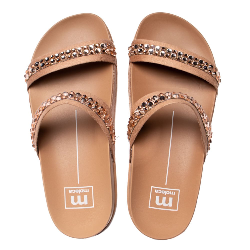 Chinelo Slide Feminino Moleca Flatform Brilho Nude/Dourado