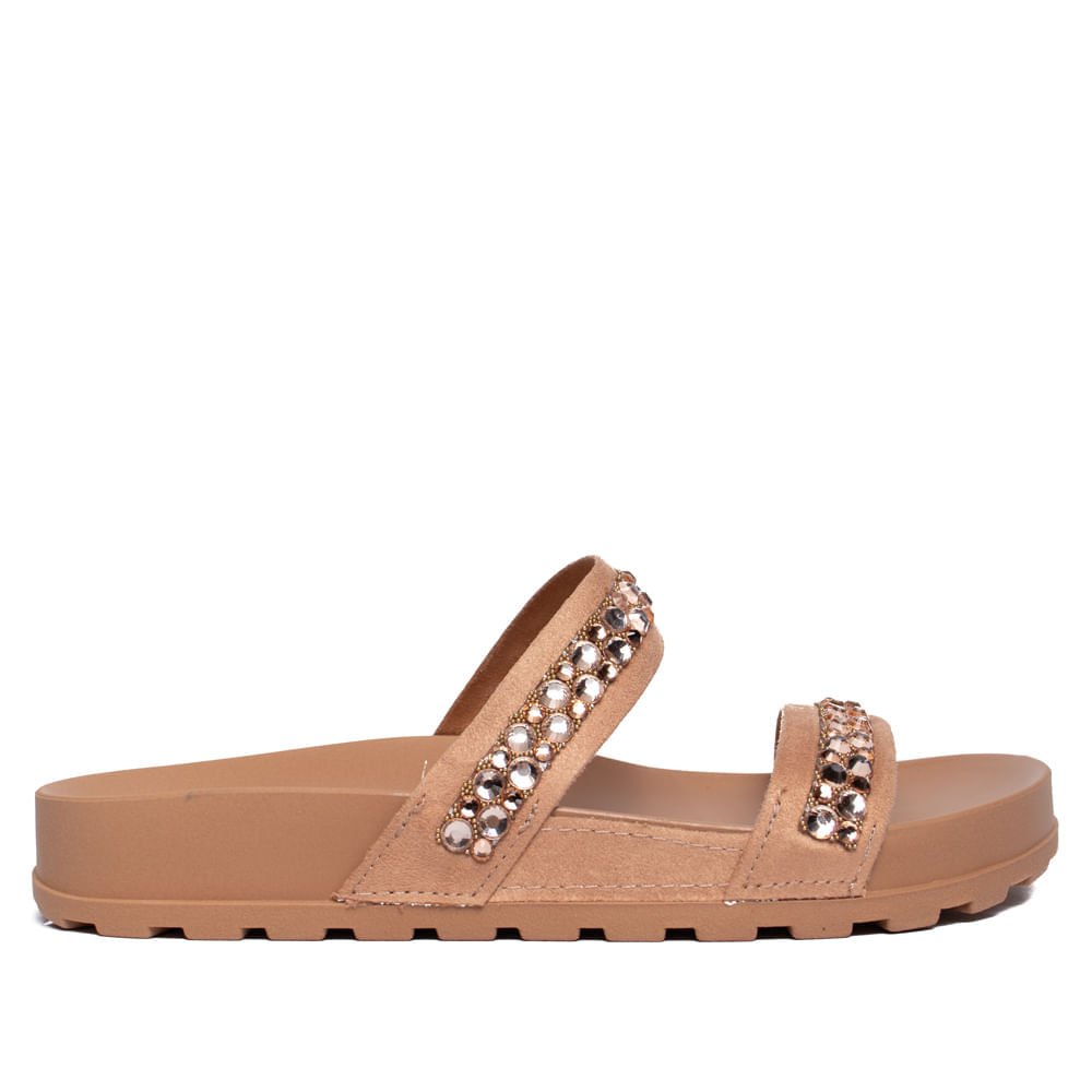 Chinelo Slide Feminino Moleca Flatform Brilho Nude/Dourado Branco 2