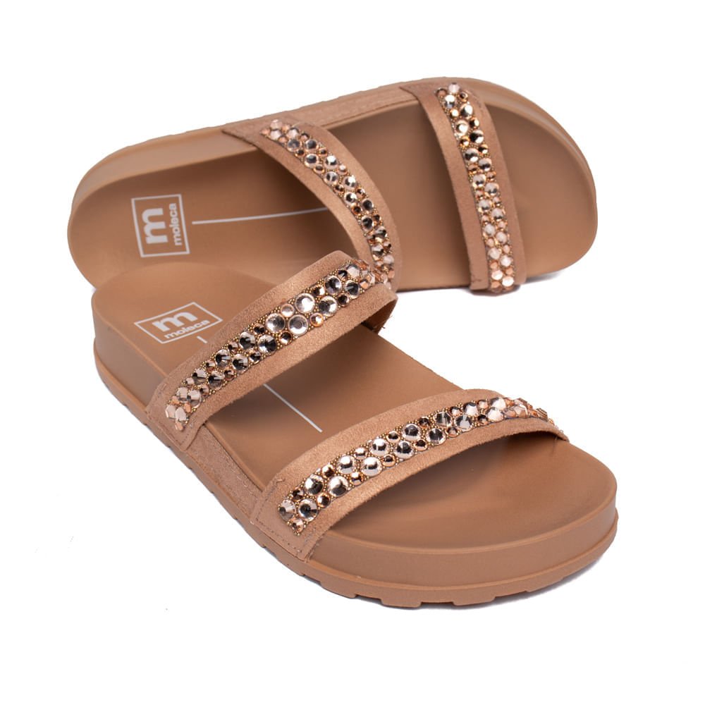 Chinelo Slide Feminino Moleca Flatform Brilho Nude/Dourado Branco 4