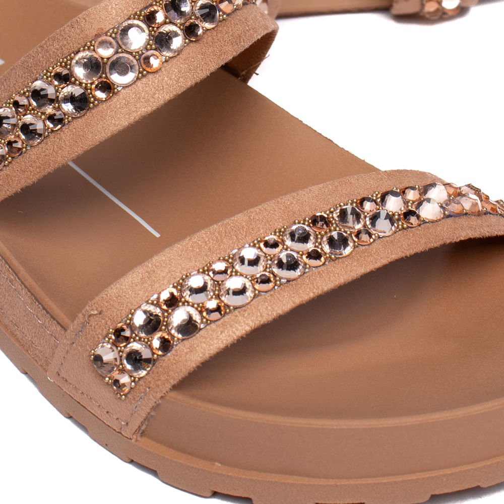 Chinelo Slide Feminino Moleca Flatform Brilho Nude/Dourado Branco 5