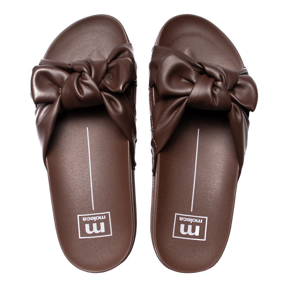 Chinelo Slide Feminino Moleca Flatform Laço Marrom Escuro