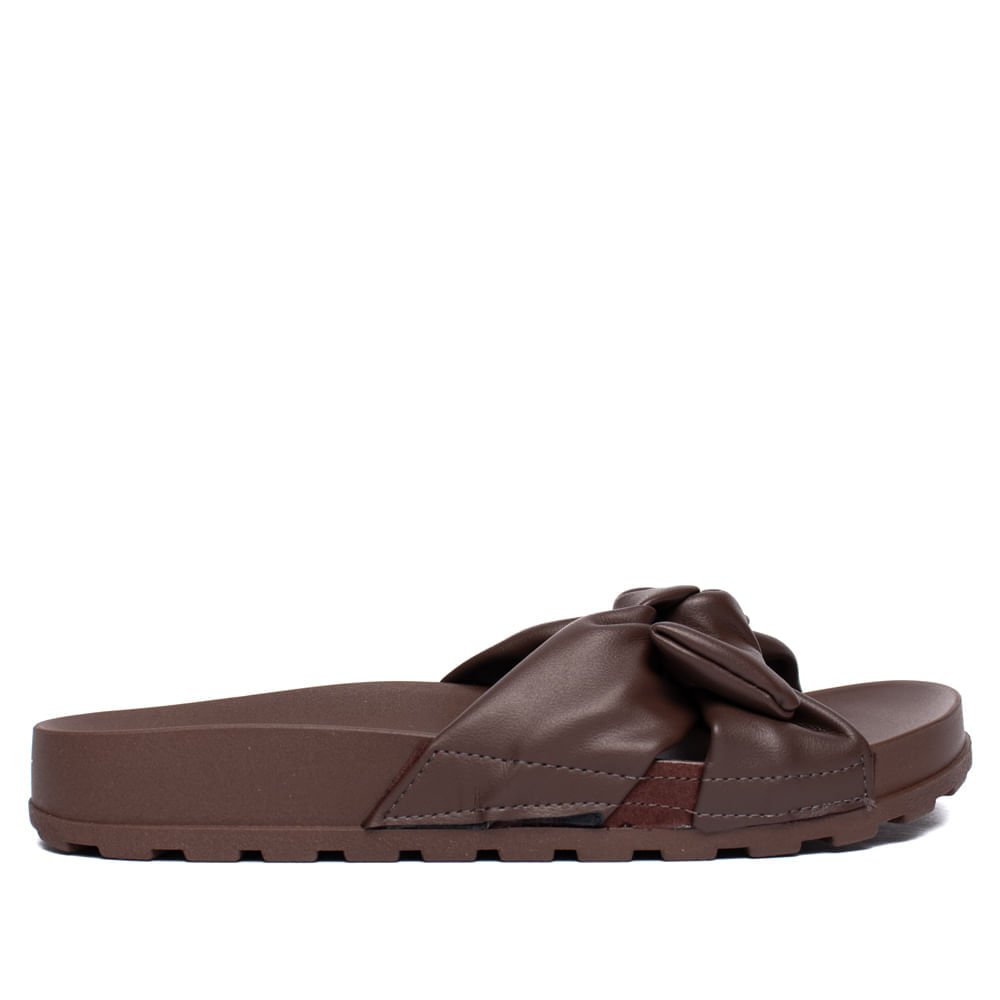 Chinelo Slide Feminino Moleca Flatform Laço Marrom Escuro Marrom 2