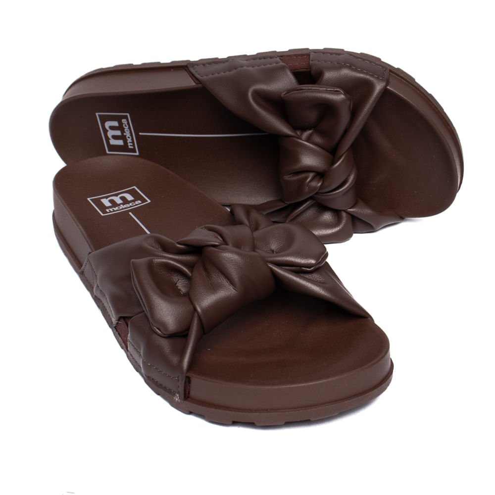 Chinelo Slide Feminino Moleca Flatform Laço Marrom Escuro Marrom 4