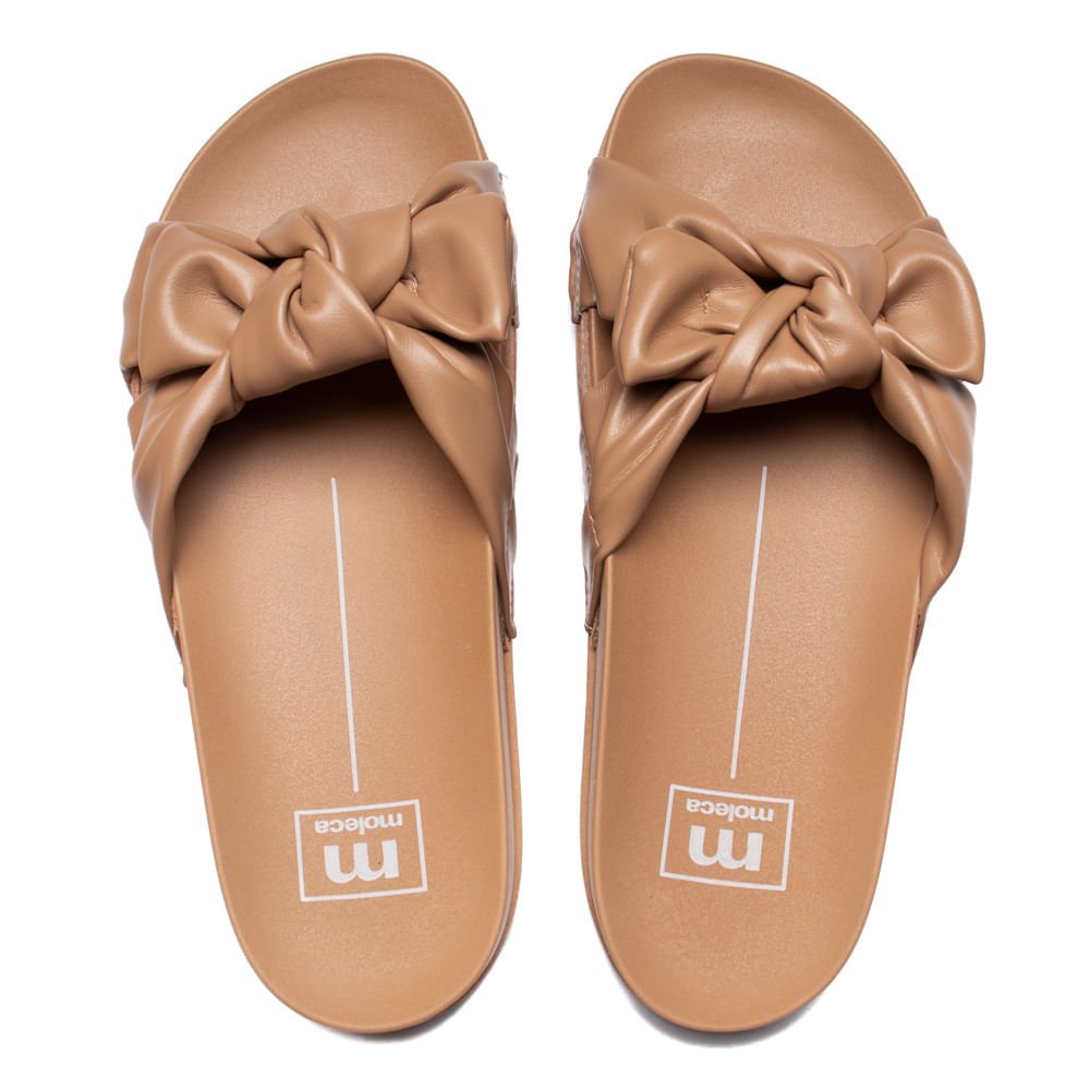 Chinelo Slide Feminino Moleca Flatform Laço Bege