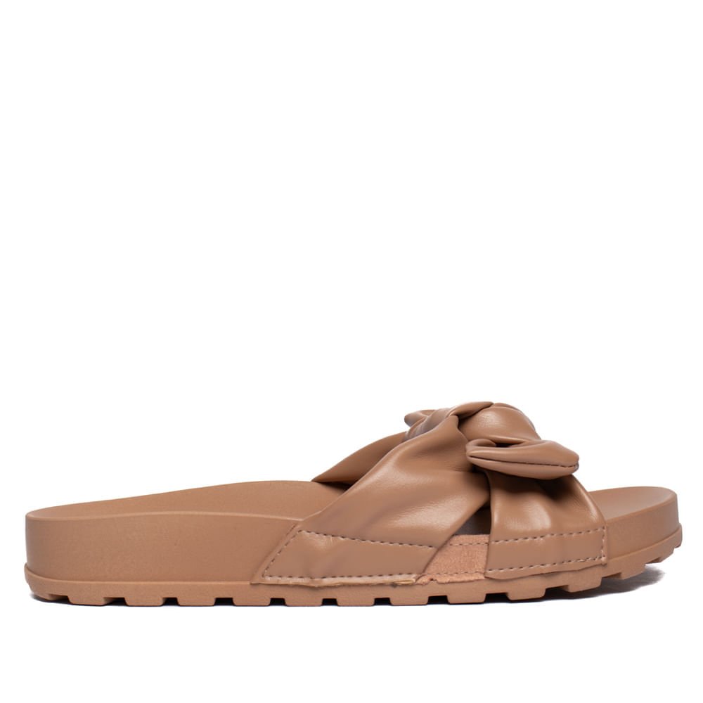 Chinelo Slide Feminino Moleca Flatform Laço Bege Bege 2