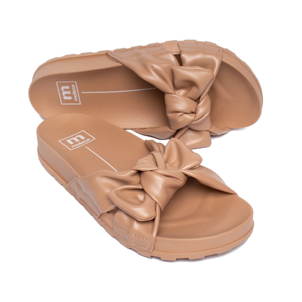 Chinelo Slide Feminino Moleca Flatform Laço Bege Bege 4