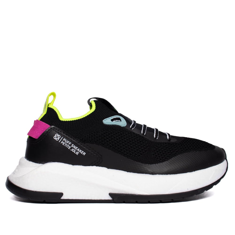 Tênis Feminino Petite Jolie Puff Sneaker Casual Preto/Multi