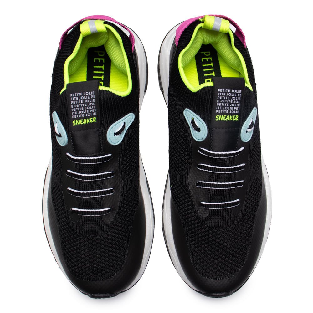 Tênis Feminino Petite Jolie Puff Sneaker Casual Preto/Multi Preto 5