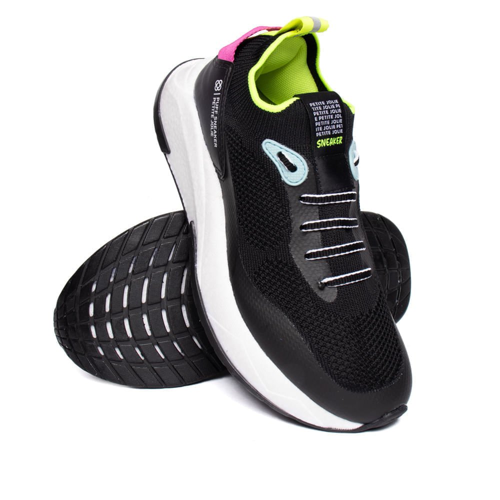 Tênis Feminino Petite Jolie Puff Sneaker Casual Preto/Multi Preto 6