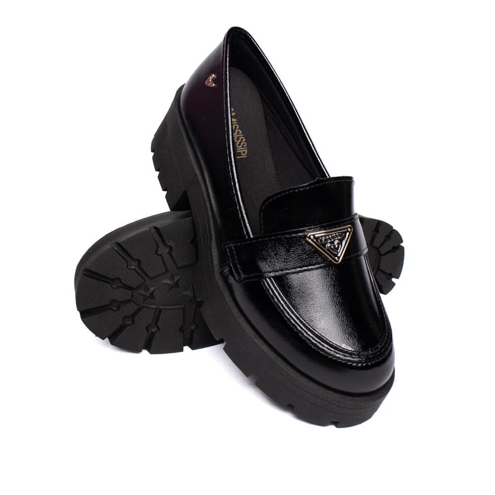 Mocassim Feminino Mississipi Loafer Tratorado Verniz Preto Preto 4