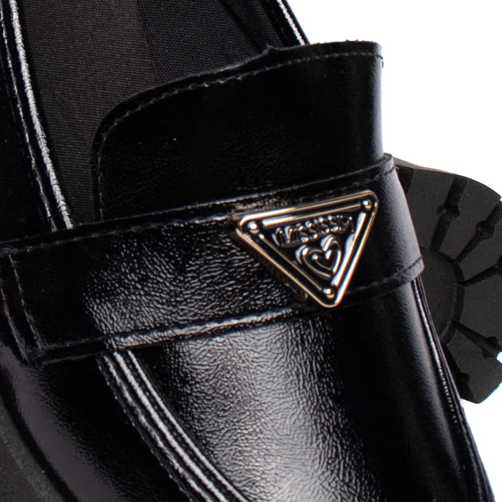 Mocassim Feminino Mississipi Loafer Tratorado Verniz Preto Preto 5