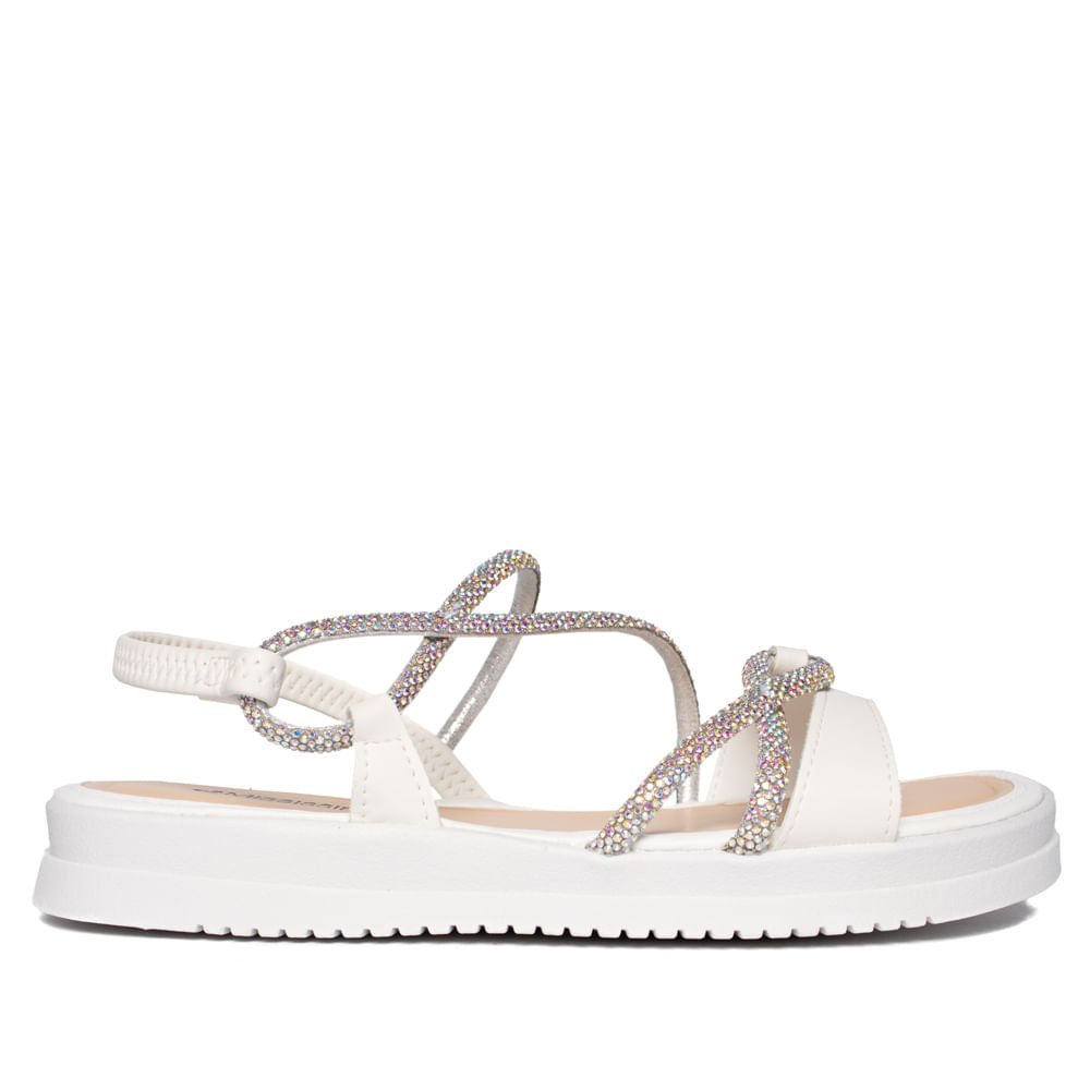 Sandália Feminina Mississipi Flatform Strass Branco