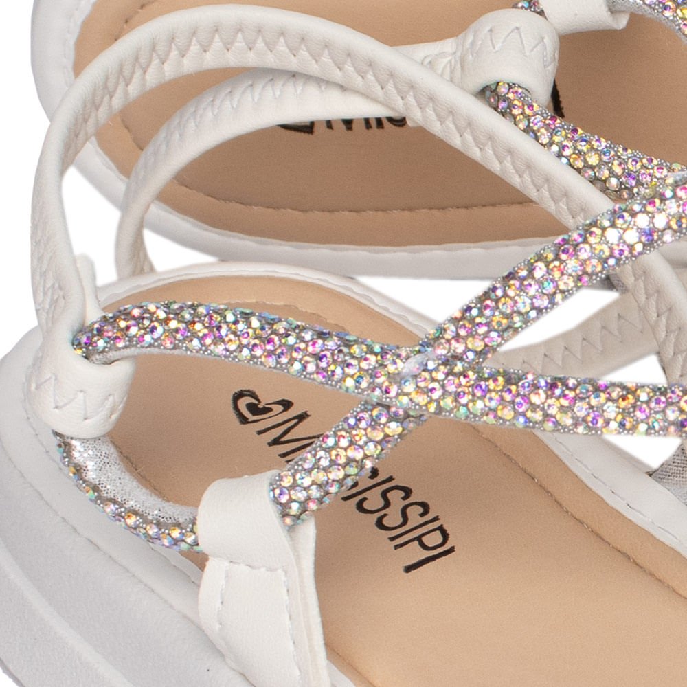 Sandália Feminina Mississipi Flatform Strass Branco Branco 4