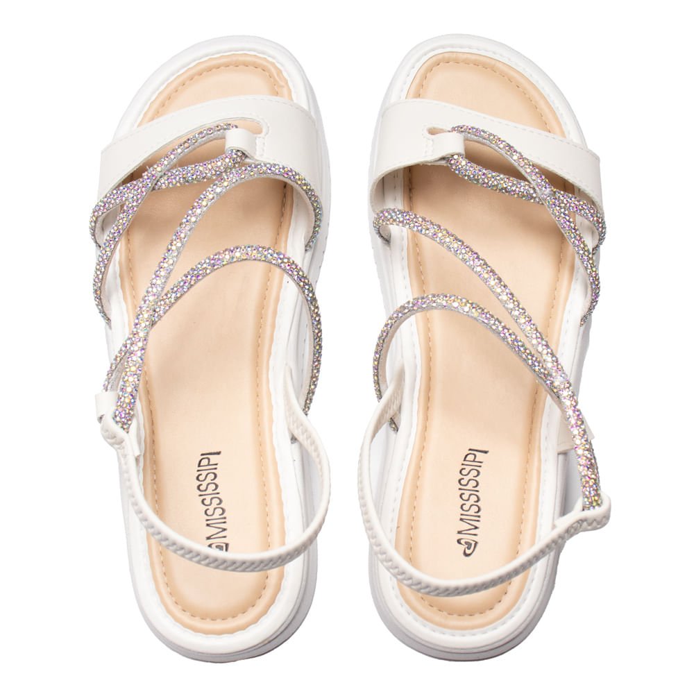 Sandália Feminina Mississipi Flatform Strass Branco Branco 5