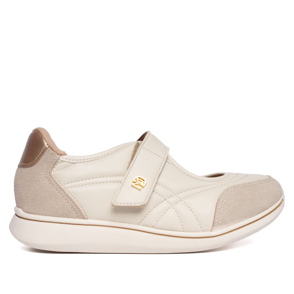 Tênis Feminino Modare Tira Aderente Bege/Dourado