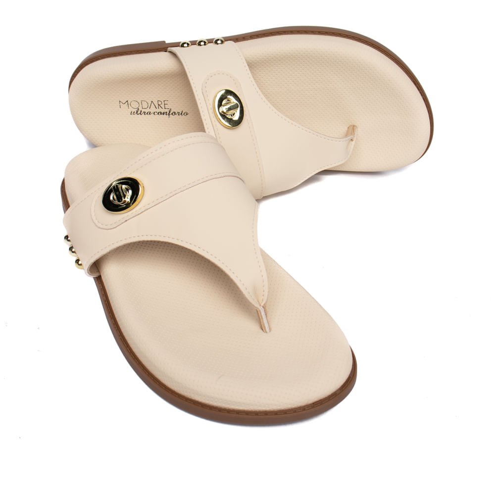 Chinelo Feminino Modare Napa Nobuck Tiras Creme Bege 5