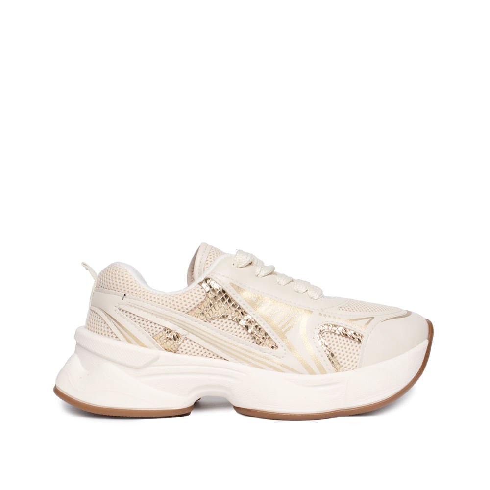 Tênis Infantil Molekinha Napa Chunky Mesh Branco/Dourado