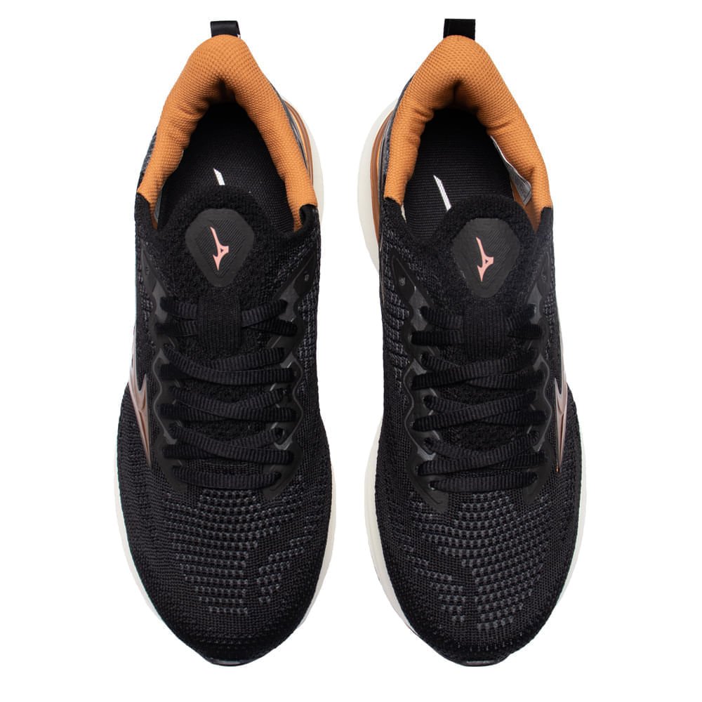 Tênis Feminino Mizuno Glow 3 Knit Softierfoam Preto/Dourado Preto 4